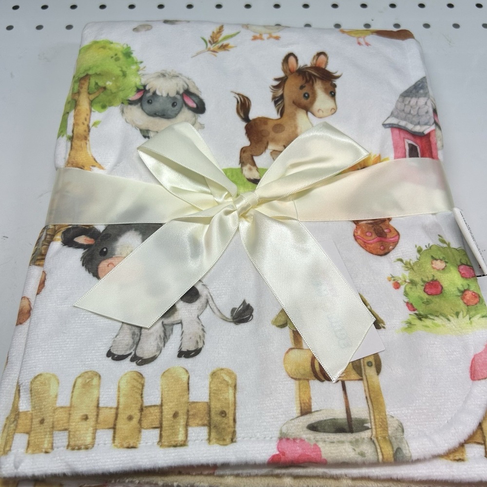 Brand New Baby Minky Blanket 30"x40" Farm/Tan